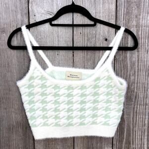 Maison Marguerite | Gingham Print Cropped Fuzzy Top Size Medium